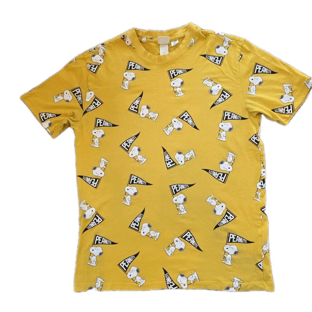 H & M Peanuts Snoopy Men's Small T Shirt 100% Cotton 2020 Yellow